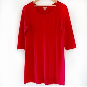 J. Jill Red Boatneck 3/4 Sleeve Straight Dress M